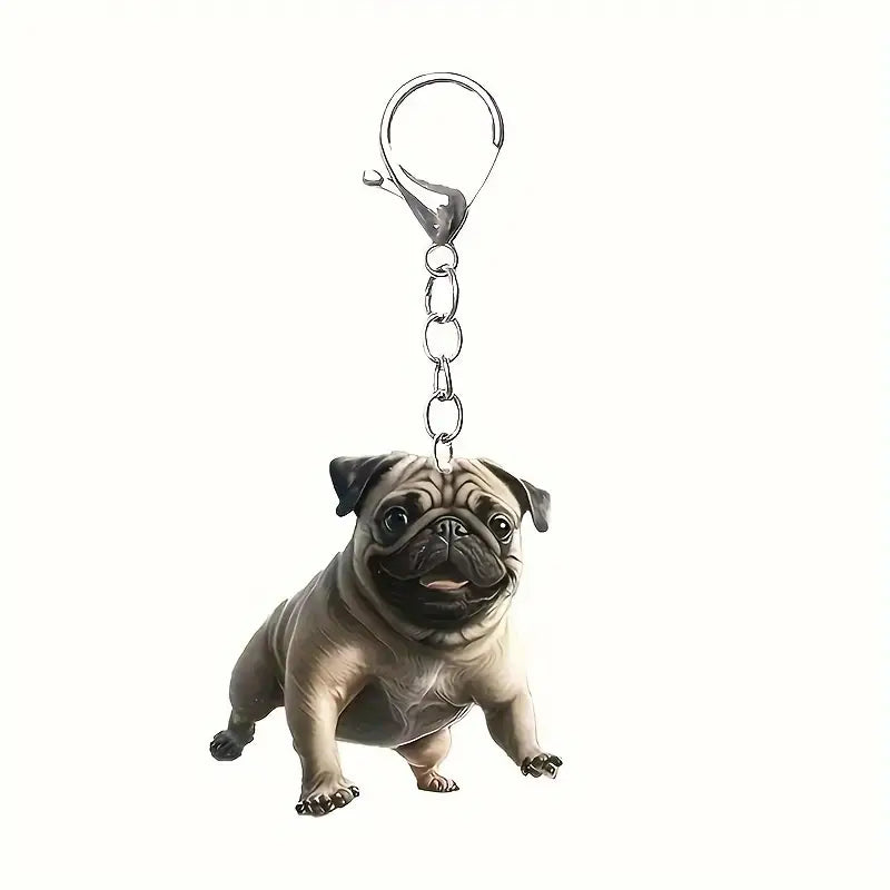Cartoon Pug Acrylic Keychain