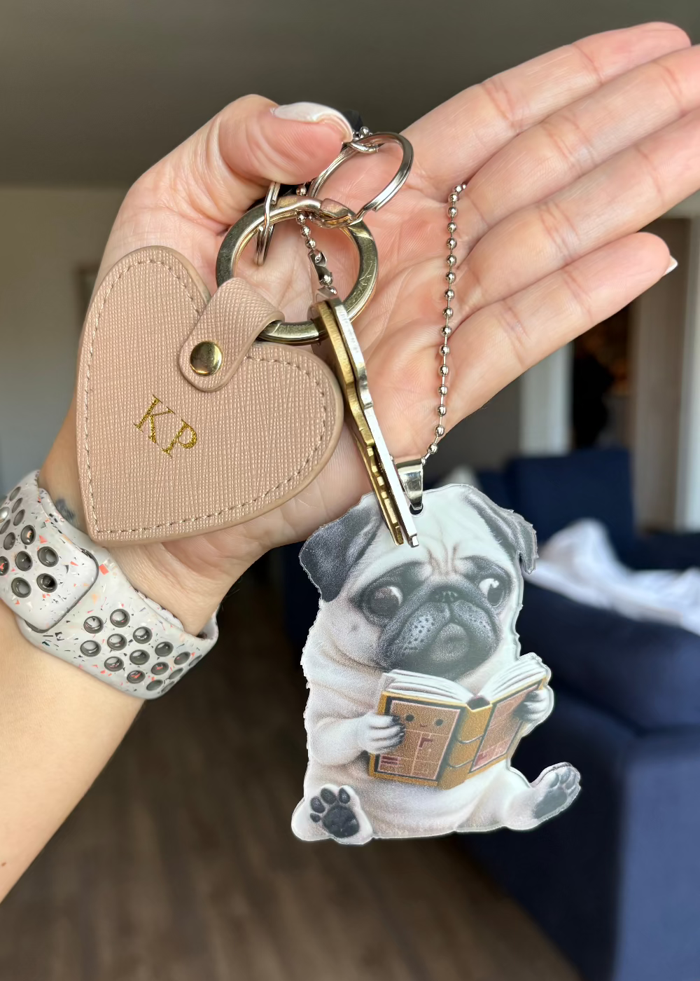 Reading Pug Keychain