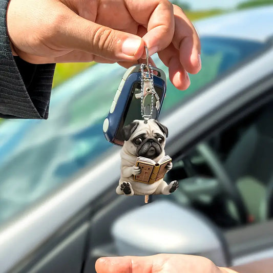 Reading  Pug Keychain
